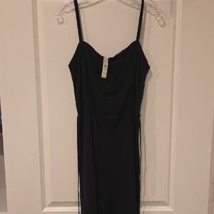 LOFT Elegant Black Midi Dress with Straps